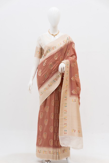 Peach Colour Silk Georgette Khaddi Sari...