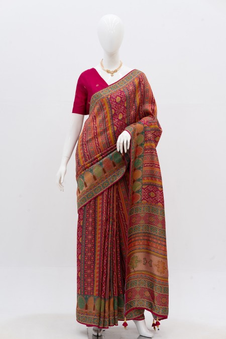 Magenta Kashmiri Kani Silk Saree in Bang...