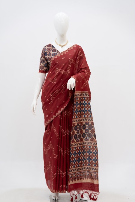 Maroon Tussar Silk Boutique Saree in BD...