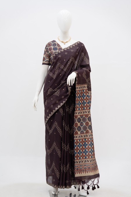 Coffee Tussar Silk Boutique Saree in BD...