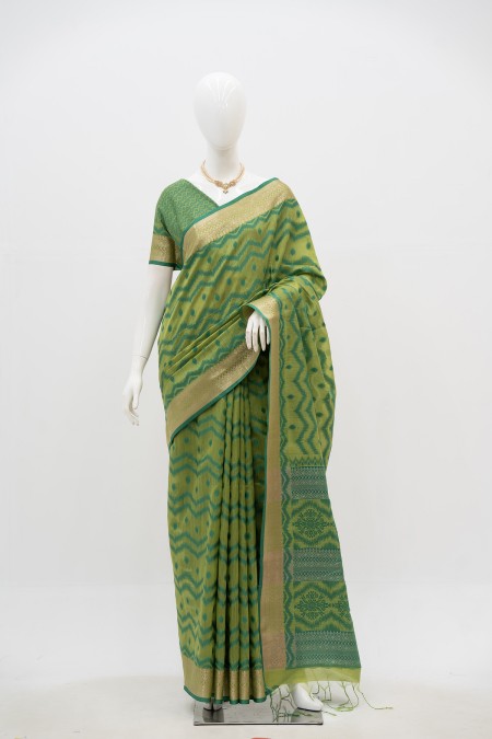 Olive Green Tussar Silk Boutique Saree i...
