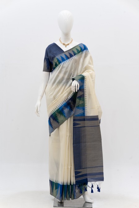 Blue Tusser Silk Traditional Boutique Sa...