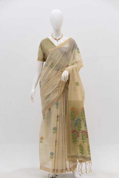 Off White Half Silk Boutique Saree in Ba...