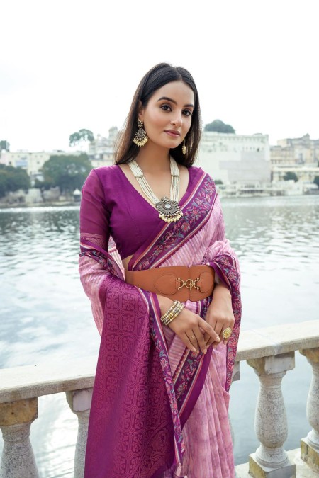 Lavender Kora Muslin Boutique Saree in B...