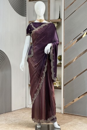 Mixed Shaded Simar Velvet Party Saree fo...