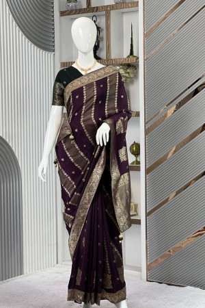 Dark purple viscose silk khaddi sari in...