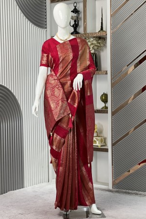 Magenta Handwoven Viscose Silk Khaddi Sa...