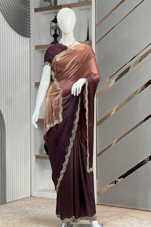 Mixed Shaded Simar Velvet Party Saree fo...