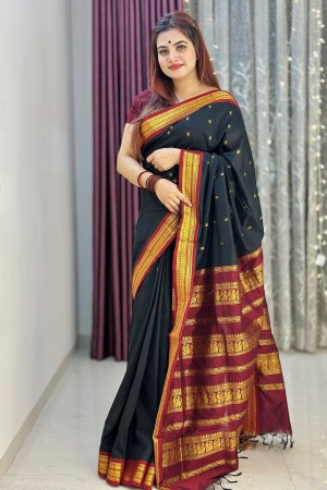 Black Half Silk Inspired Gadwal Saree On...
