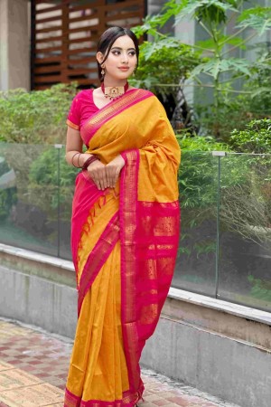 Mustard Yellow Silk and Cotton Blended I...